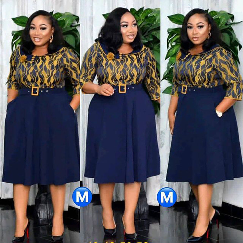 SWVWS Cross-Border  Wish New Source Manufacturers African plus Size Women's Clothing Irregular Swing Dress in Stock