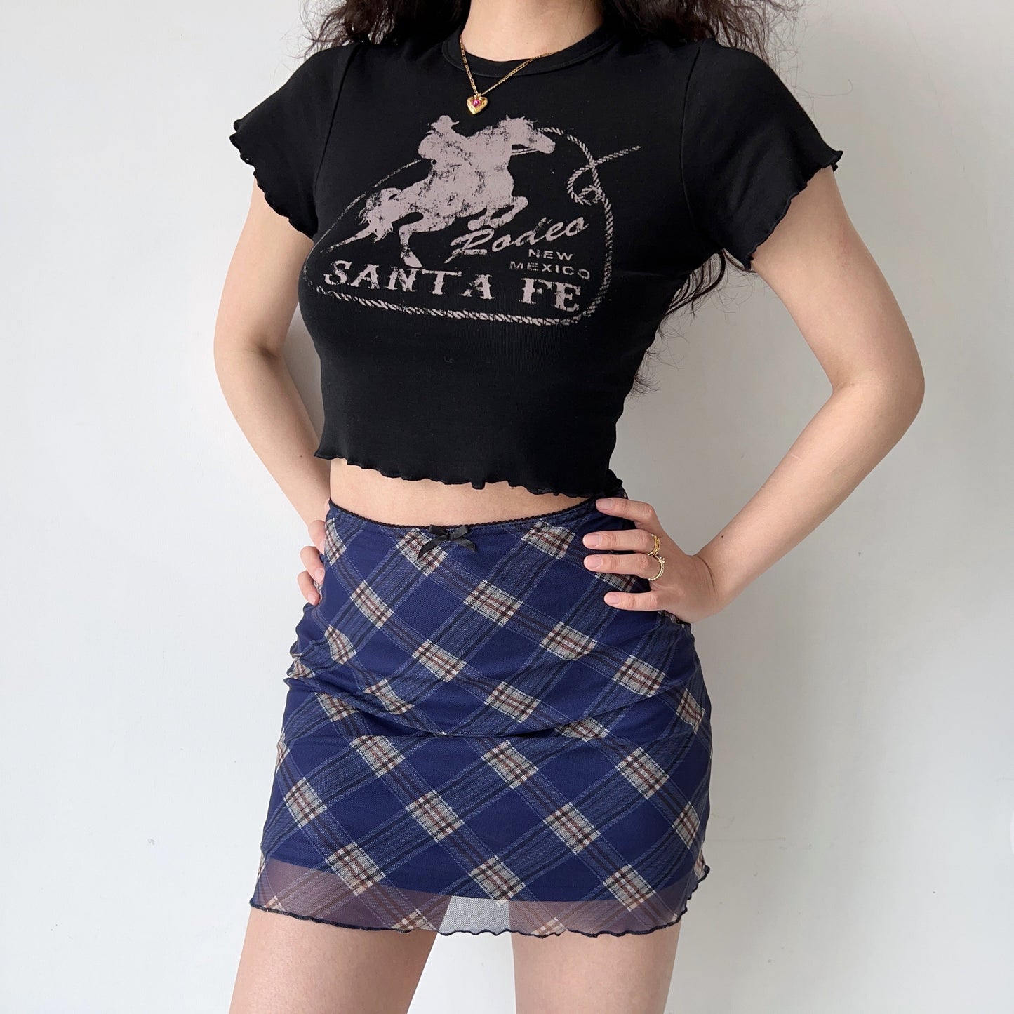 swvws - Nostalgia Retro Plaid Mesh Skirt ~ HANDMADE