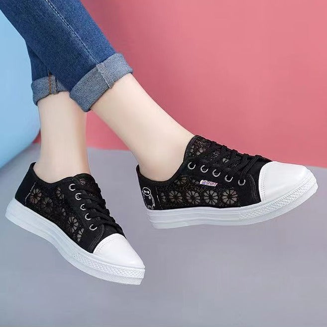 swvws Spring  New Girl's Shoes Young and Beautiful Popular Fashion Mesh Shoes All-Match Board Shoes Student Shoes White Shoes