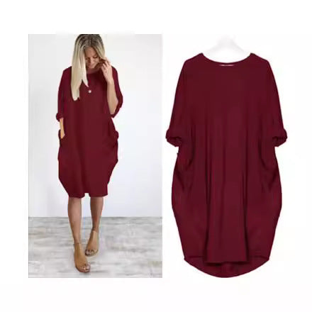 SWVWS Cross-Border Spring and Autumn Dress from  European and American Fashion Casual Mid-Length Dress plus Size Foreign Trade Women's Clothing