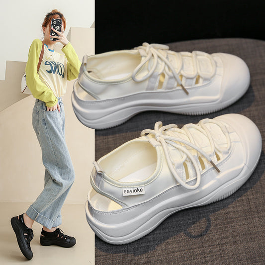 swvws Hollow-out Canvas Shoes Women's  Summer New Korean Style Student White Shoes Women's Flat Ins Women's Shoes Half Support P801