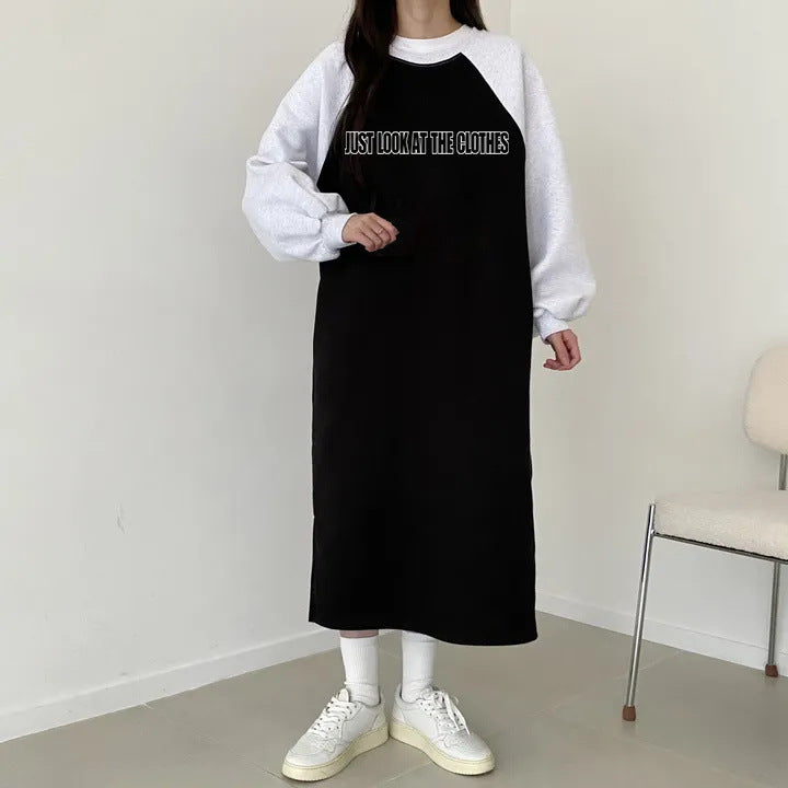 SWVWS 2025 Casual printed lazy skirt medium and long straight skirt cartoon splicing dress women's popular velvet new loose