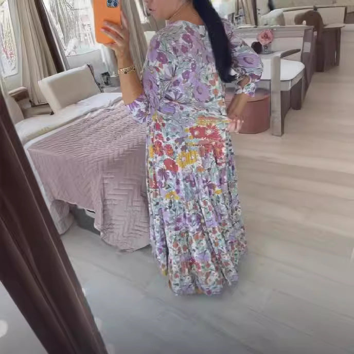 SWVWS New plus Size Super Fairy V-neck Floral Dress Seaside Holiday Beach Dress Loose Long Dress Ladies