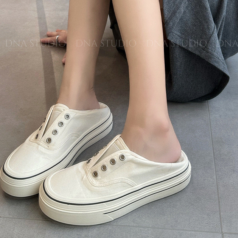 swvws Thick-Soled Elastic Slip-on Canvas Shoes for Women  New Versatile Breathable Casual Shoes Heightened Easy Wear Shoes Board Shoes for Women