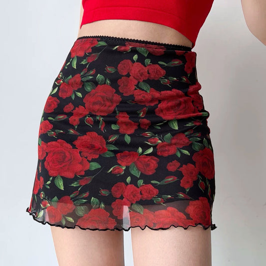 swvws - Vintage Roses Mesh Skirt ~ HANDMADE