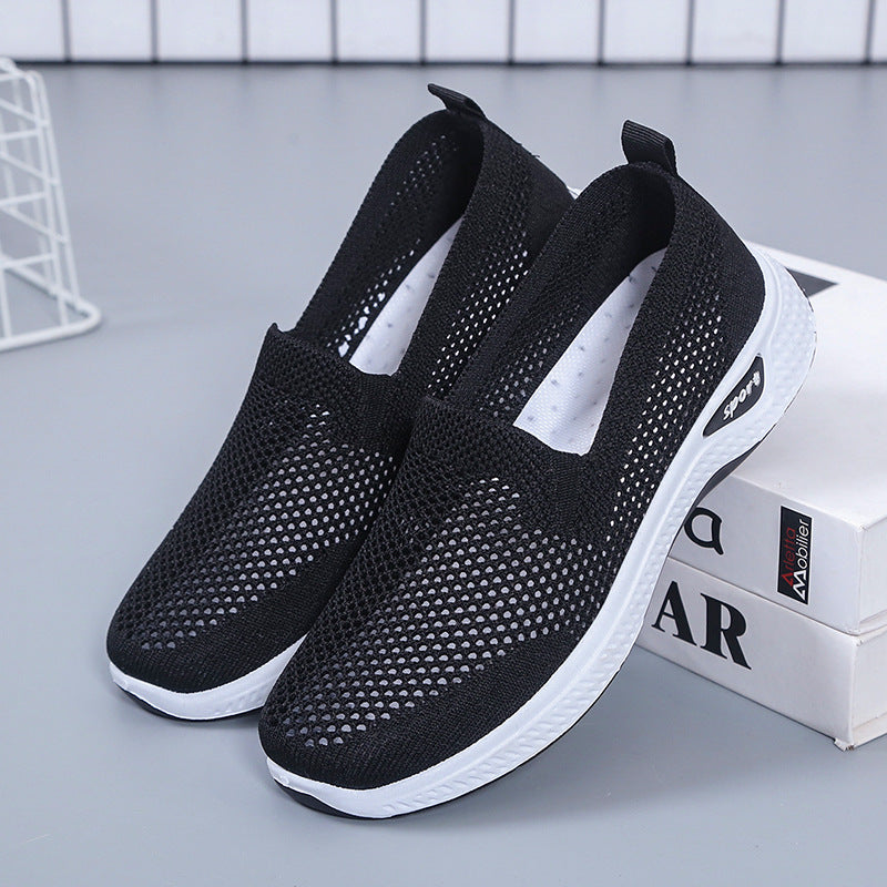 swvws Old Beijing Cloth Shoes Women's Summer Mesh Breathable One Pedal Middle-Aged and Elderly Mom Shoes Shallow Mouth Soft Bottom Women's Casual Shoes