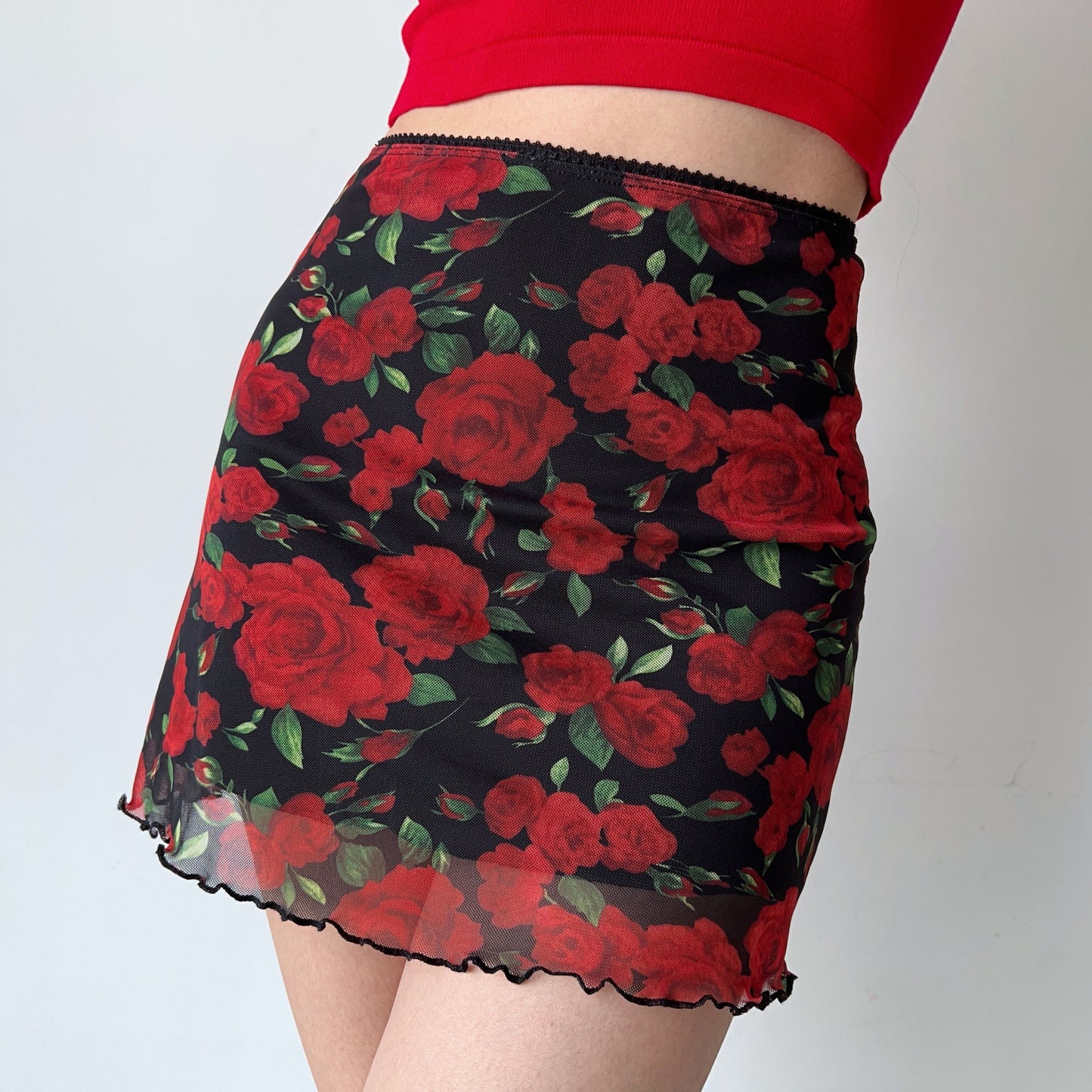 swvws - Vintage Roses Mesh Skirt ~ HANDMADE