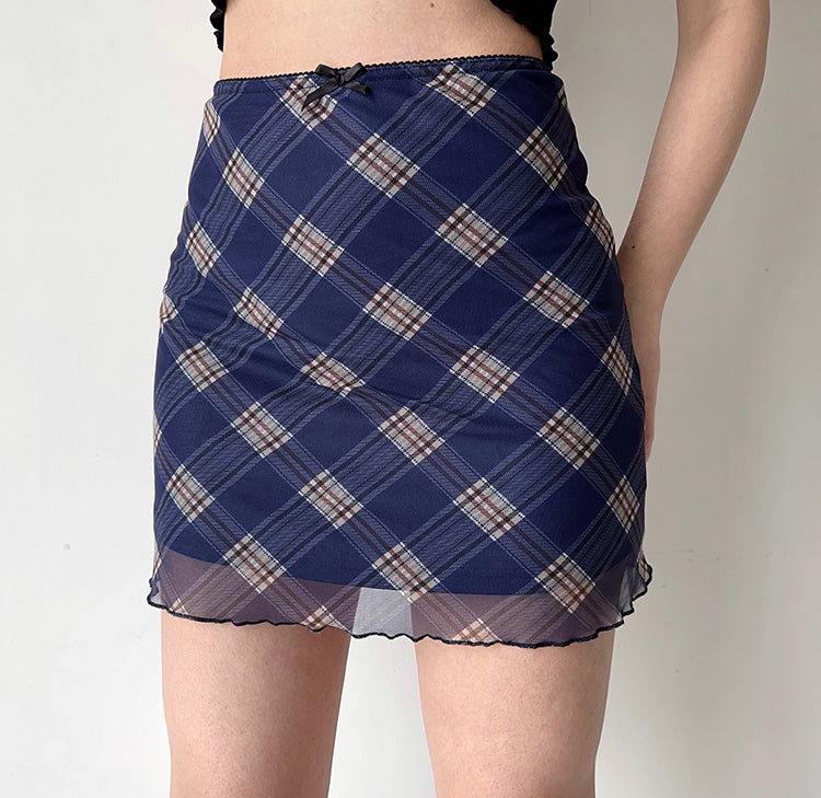 swvws - Nostalgia Retro Plaid Mesh Skirt ~ HANDMADE