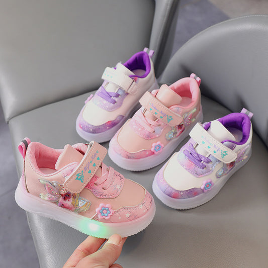 swvws  Spring and Autumn New Princess Elsa Children's Sneaker Leather Led Luminous Children's Shoes Children Casual Sneakers