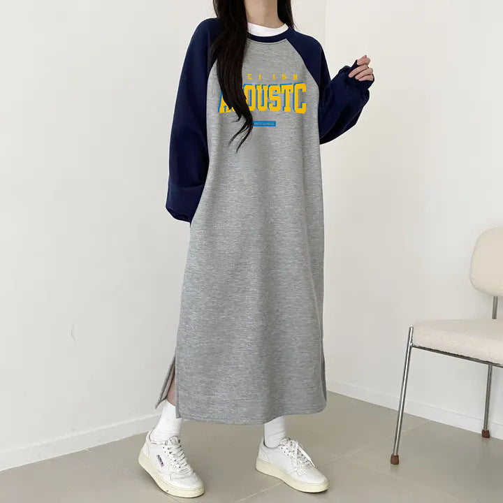 SWVWS 2025 Korean version of Japanese long-sleeved dress for women in autumn and winter popular, new design sense, loose velvet printing, medium and long styles