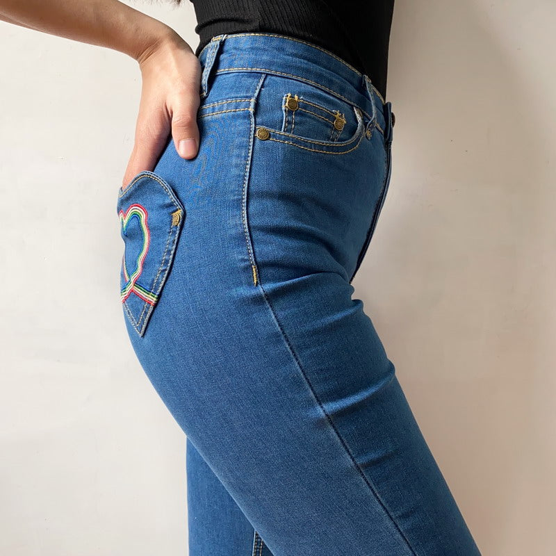 swvws - Rainbow Love Heart Bell Bottom Jeans ~ HANDMADE