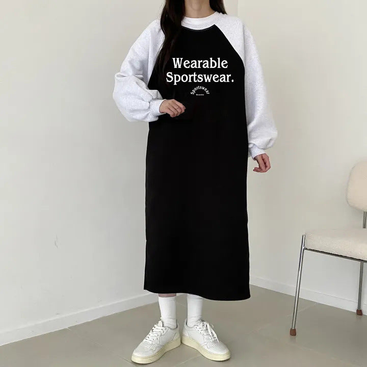 SWVWS 2025 T-shirt skirt women's popular new autumn and winter popular casual dress velvet cotton Korean loose and thin letter long