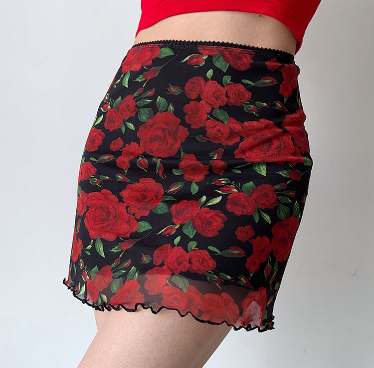 swvws - Vintage Roses Mesh Skirt ~ HANDMADE