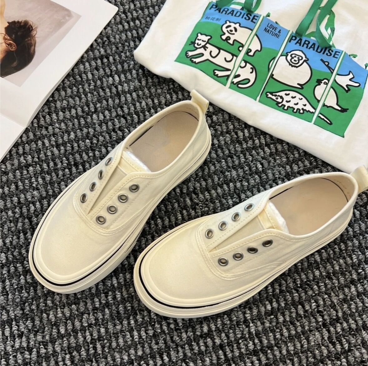 swvws Slip-on Women's Canvas Shoes  New Summer Thin Breathable Loafers Low-Top Platform Casual Sports Skate Shoes