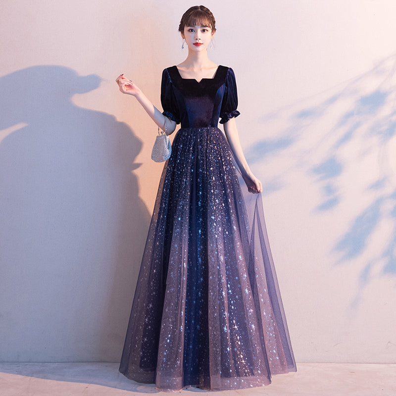 Tmallworld Sparkle Tulle with Velvet Short Sleeves Long Formal Dress, Bridesmaid Dress