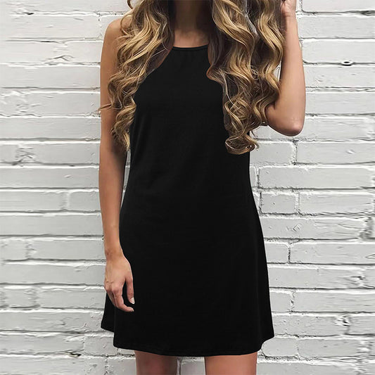 swvws  European and American New Factory Direct Sales Independent Station Wish Popular Small Black Group Cross-Border Women's Clothing Vest Dress in Stock