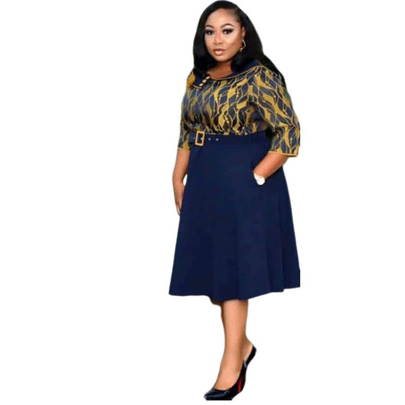 SWVWS Cross-Border  Wish New Source Manufacturers African plus Size Women's Clothing Irregular Swing Dress in Stock