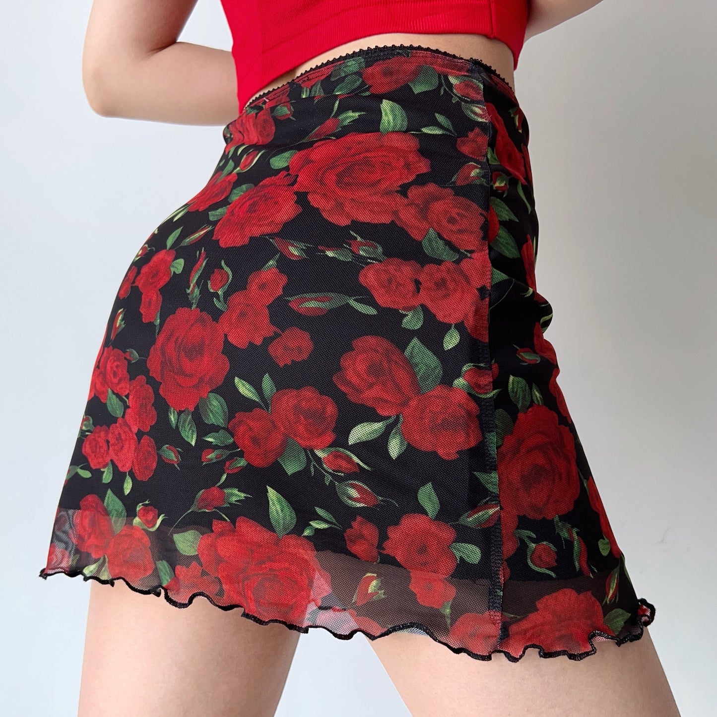 swvws - Vintage Roses Mesh Skirt ~ HANDMADE