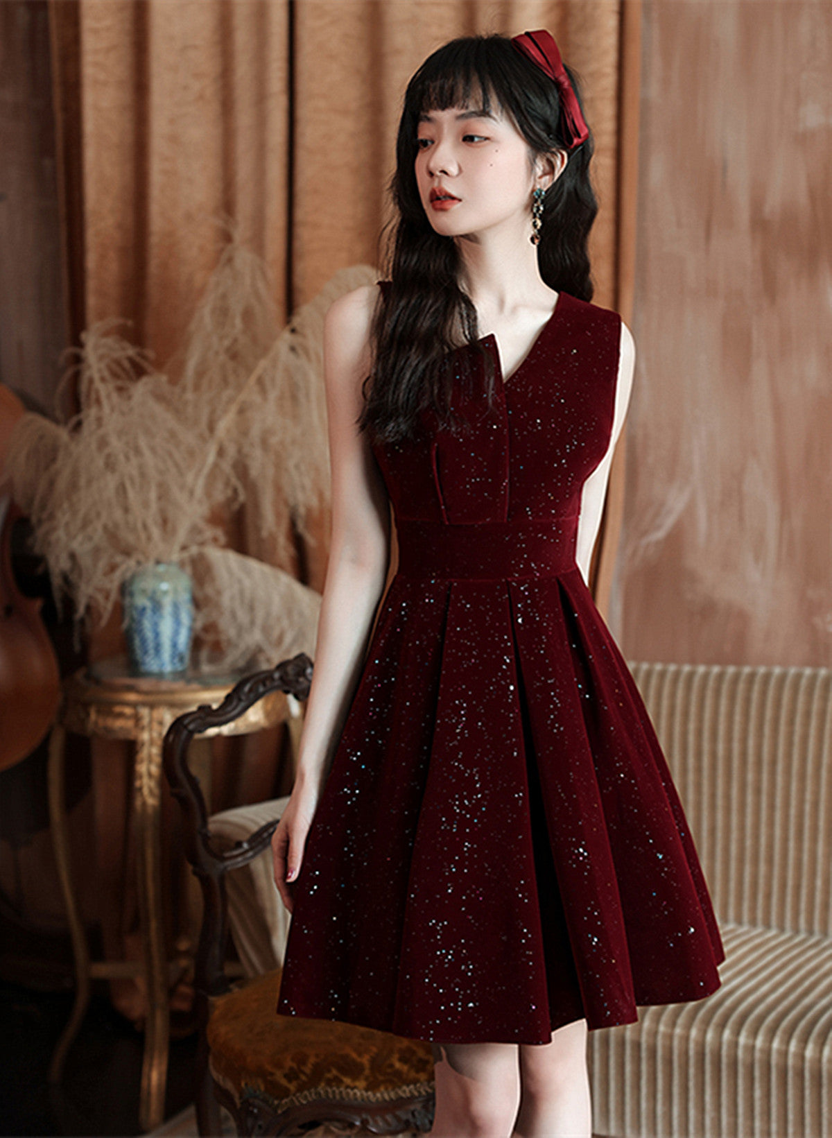 Tmallworld Wine Red Shiny Velvet Short Party Dress, A-line Short Homecoming Dress Prom Dress