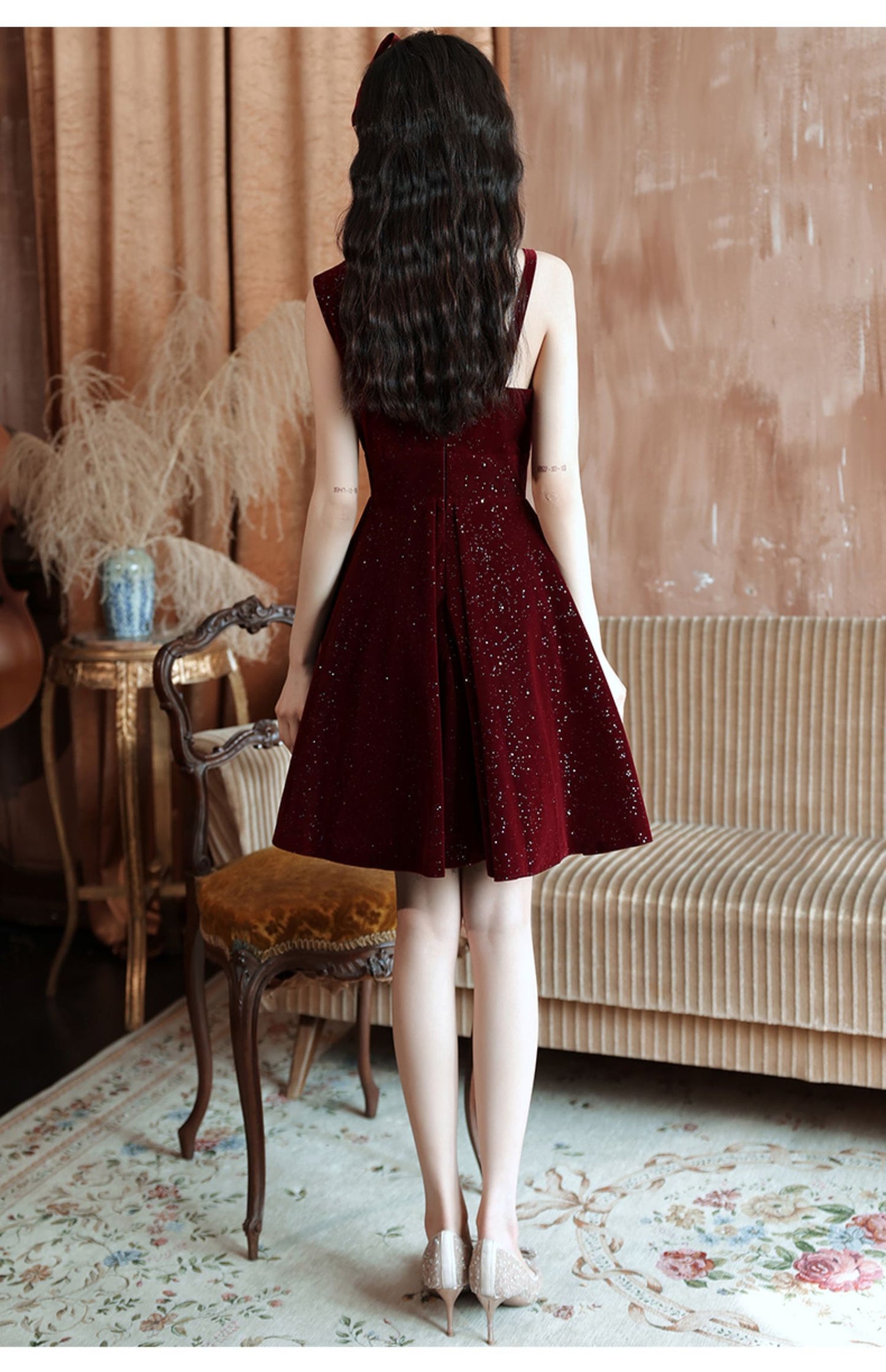 Tmallworld Wine Red Shiny Velvet Short Party Dress, A-line Short Homecoming Dress Prom Dress