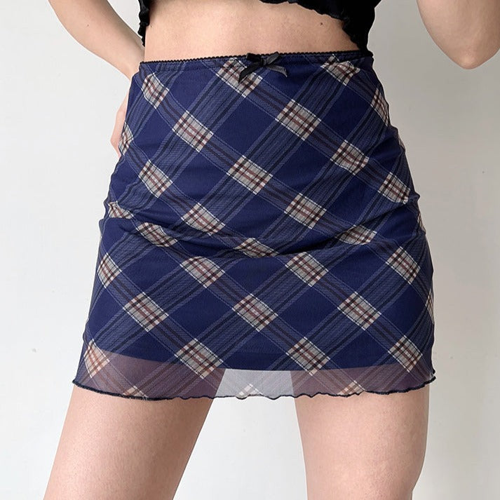 swvws - Nostalgia Retro Plaid Mesh Skirt ~ HANDMADE