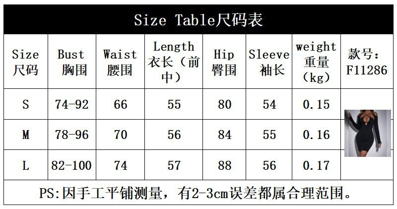 SWVWS Cross Border Autumn and Winter Women's Clothing New Fashion Sexy Hollow-out Backless Solid Color Long Sleeve Slim Fit Sheath Dress Women