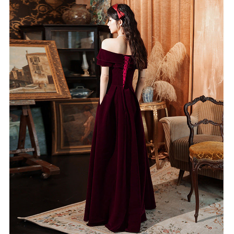 Tmallworld Dark Red Velvet Long Party Dress Prom Dress , A-line Formal Dresses Evening Dresses