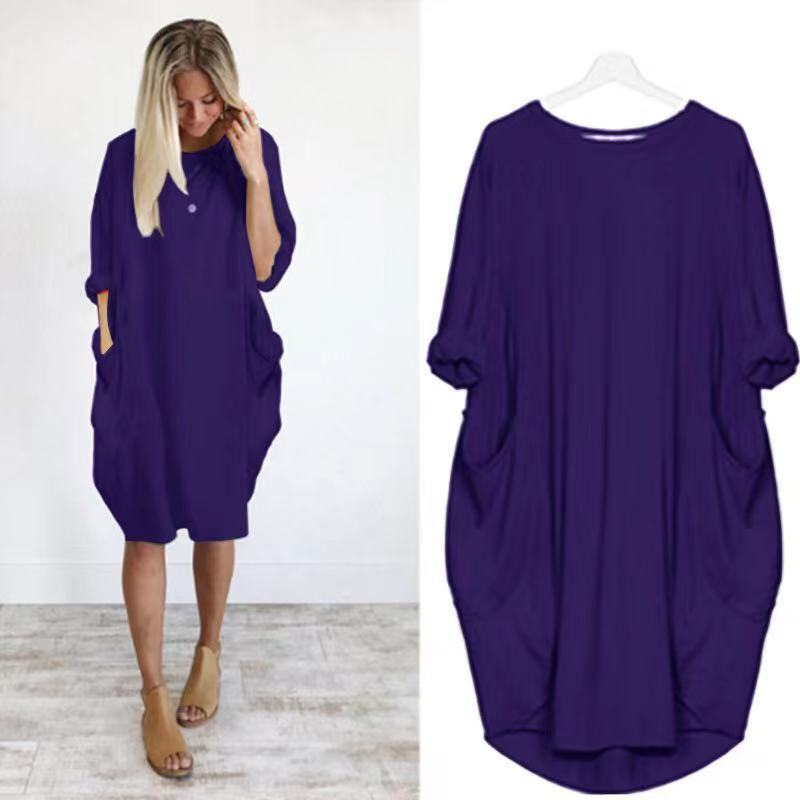 SWVWS Cross-Border Spring and Autumn Dress from  European and American Fashion Casual Mid-Length Dress plus Size Foreign Trade Women's Clothing