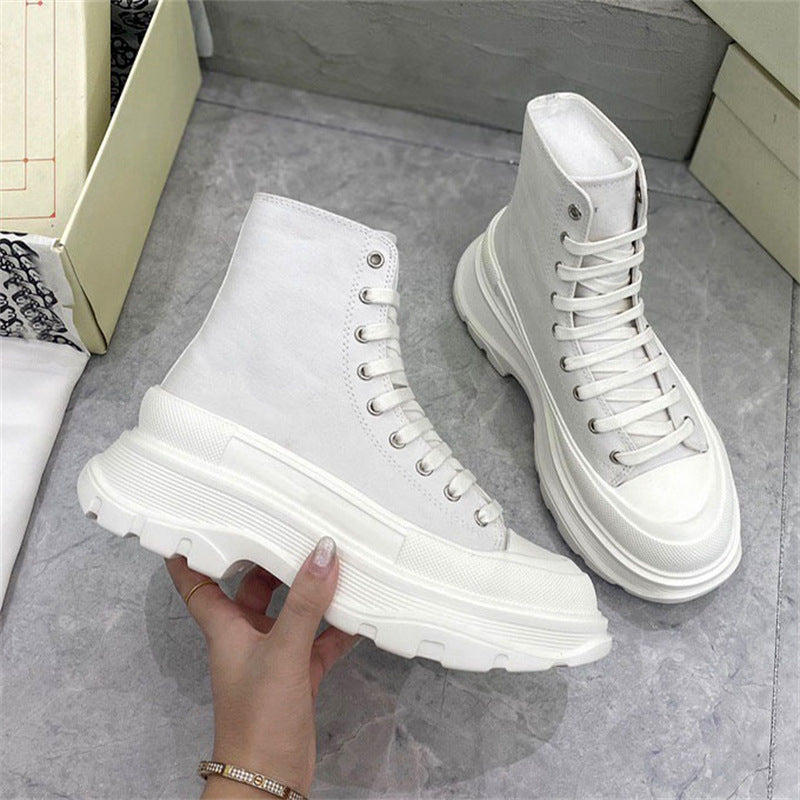 swvws McQueen Canvas Shoes Women's Spring  Thin Breathable Increased Platform Sports Casual Couple Dad Shoes