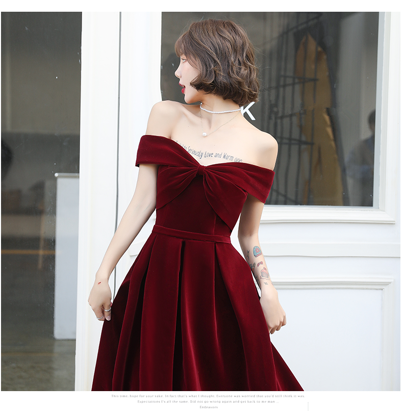 Tmallworld Beautiful Wine Red Off Shoulder Long Velvet Party Dress, Prom Dress