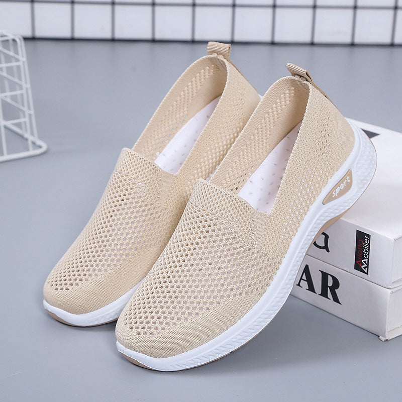 swvws Old Beijing Cloth Shoes Women's Summer Mesh Breathable One Pedal Middle-Aged and Elderly Mom Shoes Shallow Mouth Soft Bottom Women's Casual Shoes