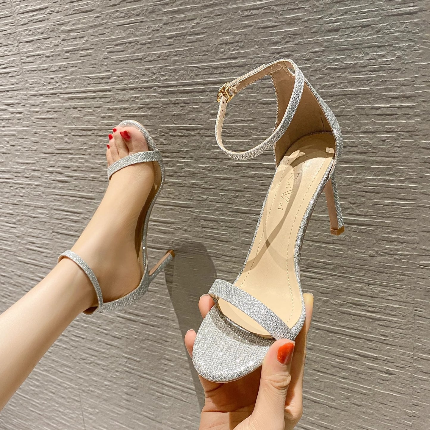 swvws  Women's One-Strap Sandals  Spring and Summer New Korean Style All-Matching Genuine Leather Pumps Ceremonial High Heels Women's Stiletto Heel