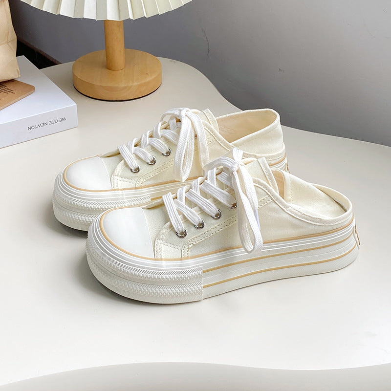 swvws Summer Dopamine Macaron Canvas Shoes Women's Platform Step-on Two-Way Sneakers  New All-Match Casual Fashion Shoes