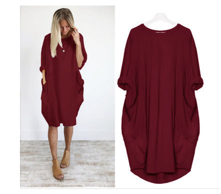 SWVWS Cross-Border Spring and Autumn Dress from  European and American Fashion Casual Mid-Length Dress plus Size Foreign Trade Women's Clothing