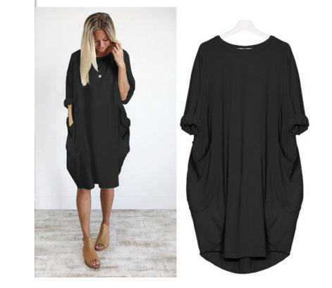 SWVWS Cross-Border Spring and Autumn Dress from  European and American Fashion Casual Mid-Length Dress plus Size Foreign Trade Women's Clothing