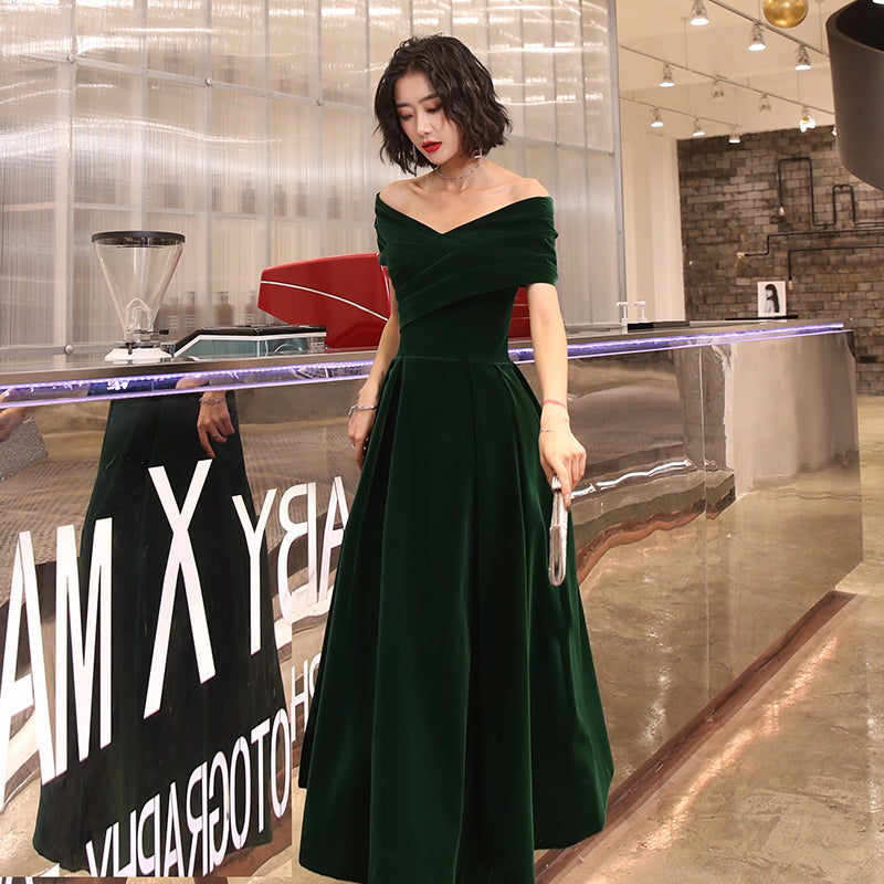 Tmallworld Off Shoulder Velvet Floor Length Sweetheart Evening Dress, A-line Long Prom Dress