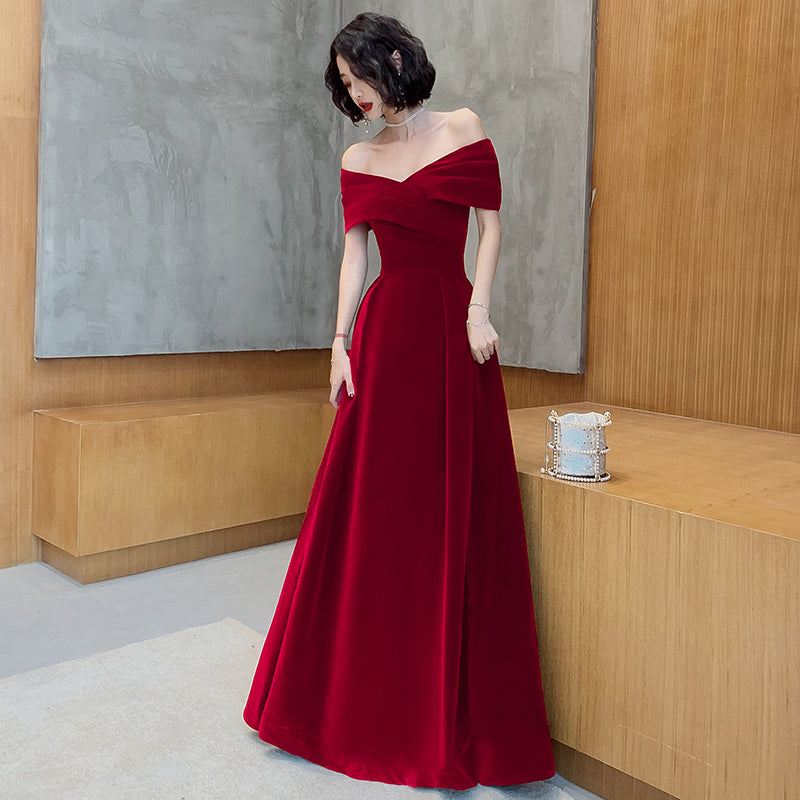 Tmallworld Off Shoulder Velvet Floor Length Sweetheart Evening Dress, A-line Long Prom Dress