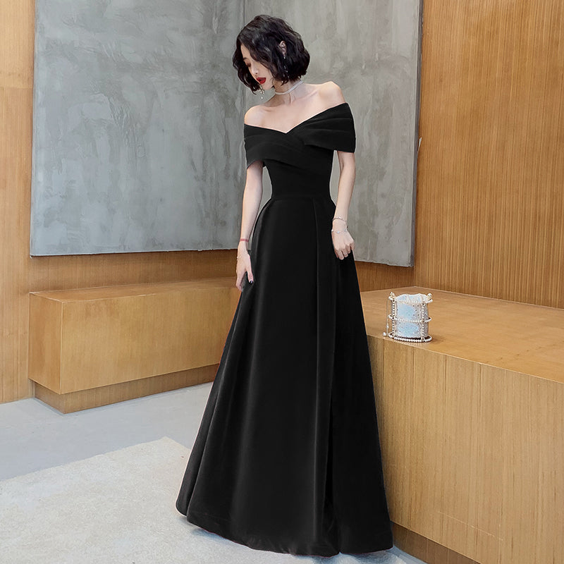 Tmallworld Off Shoulder Velvet Floor Length Sweetheart Evening Dress, A-line Long Prom Dress