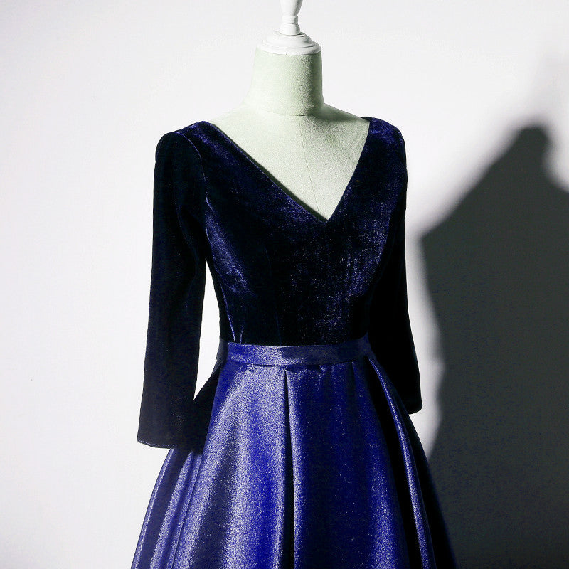 Tmallworld Purple Satin with Velvet Long Party Dress Formal Dress, Purple Evening Dresses