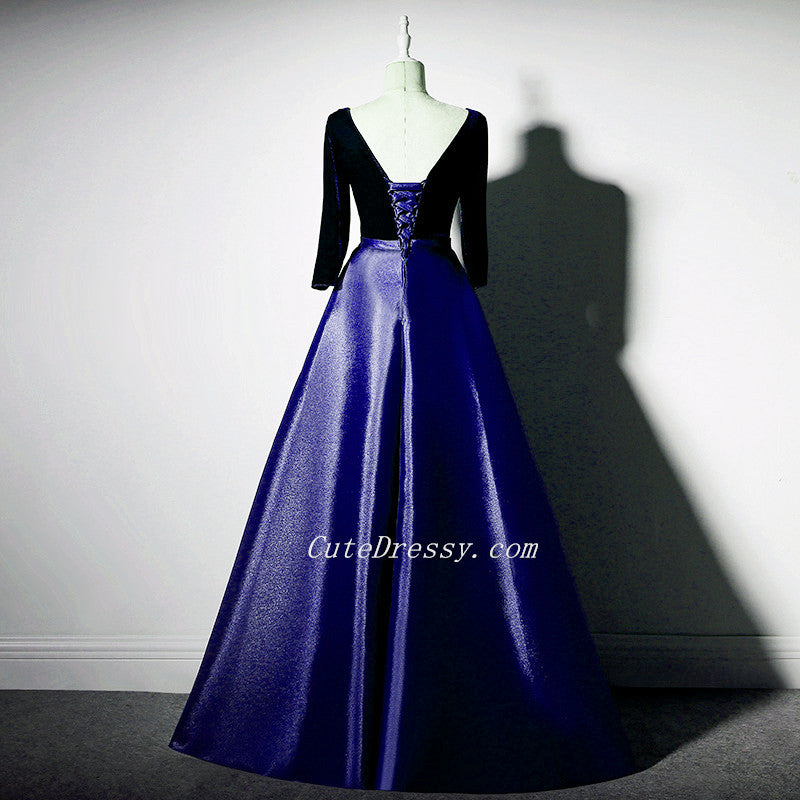 Tmallworld Purple Satin with Velvet Long Party Dress Formal Dress, Purple Evening Dresses