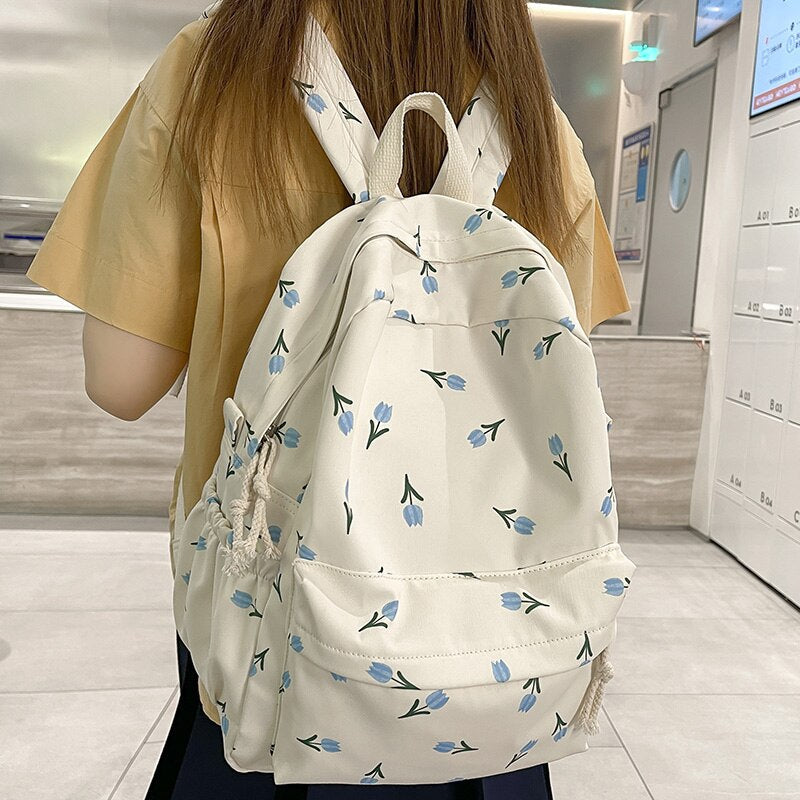 swvws Women Waterproof Floral Travel Book Backpack Female Laptop Bag Trendy Girl Print Cute Fashion Ladies College Backpack School Bag