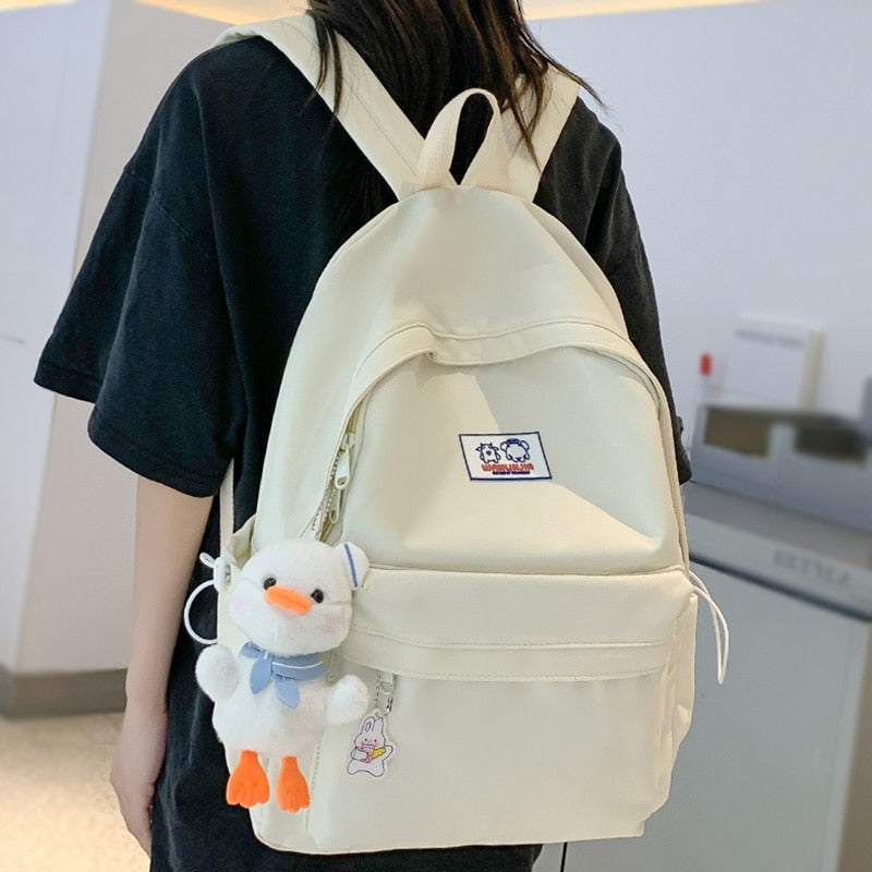 swvws Female Waterproof White Laptop College Backpack Girl Travel Book Backpack Fashion Lady Student Bag Cute Women Trendy School Bags