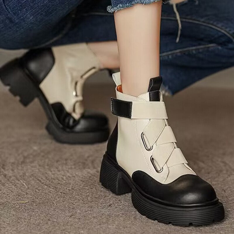 swvws Winter Women Platform Ankle Chelsea Boots New Mid Heels Shoes Chunky Motorcycle Boots Party Designer Gladiator Pumps