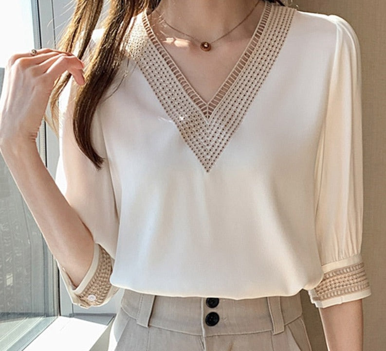 swvws Summer Embroidery V-Neck Chiffon Blouse Shirt Women Long Sleeve Loose White Women Blouses Tops Blusas Mujer De Moda