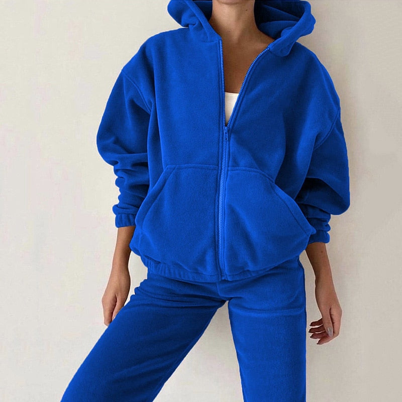 swvws Back To School Women Autumn Winter Fashion Hooded Zipper Outerwear And Harem Pant Suit Female Casual Tracksuit Two Piece Sets