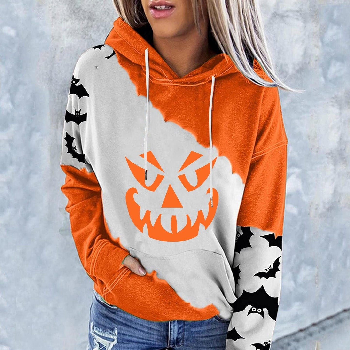 swvws Halloween Hoodies Halloween Costumes For Women Casual Long Sleeve Hooded Loose Drawstring Pumpkin Skeleton Womens Sweatshirts And Hoodies Set