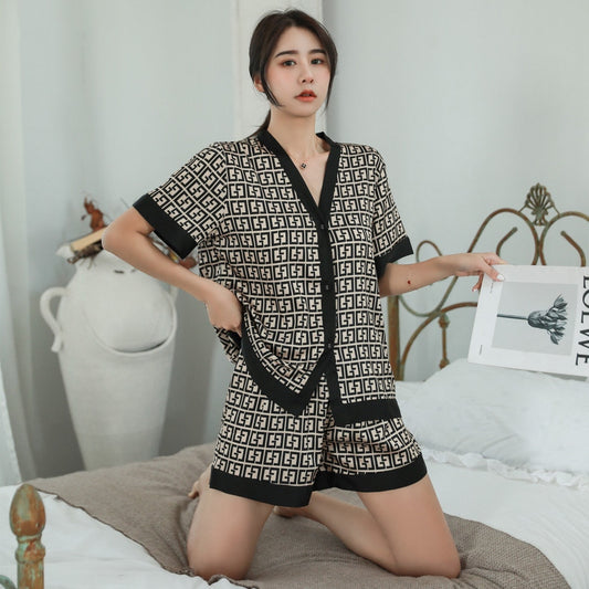 swvws Silk Pajamas For Women Luxury Designer Casual Shorts Suits Ladies Pajamas Set V Neck Sexy Nightwear Sleepwear Home Clothes