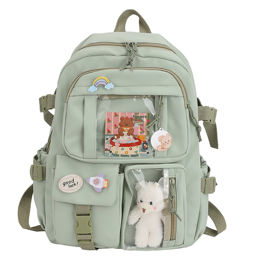 swvws  Girls Aesthetic Backpack Cute School Bags For Student Teens Girls Pockets Kawaii Women Laptop Backpack Harajuku Mochila