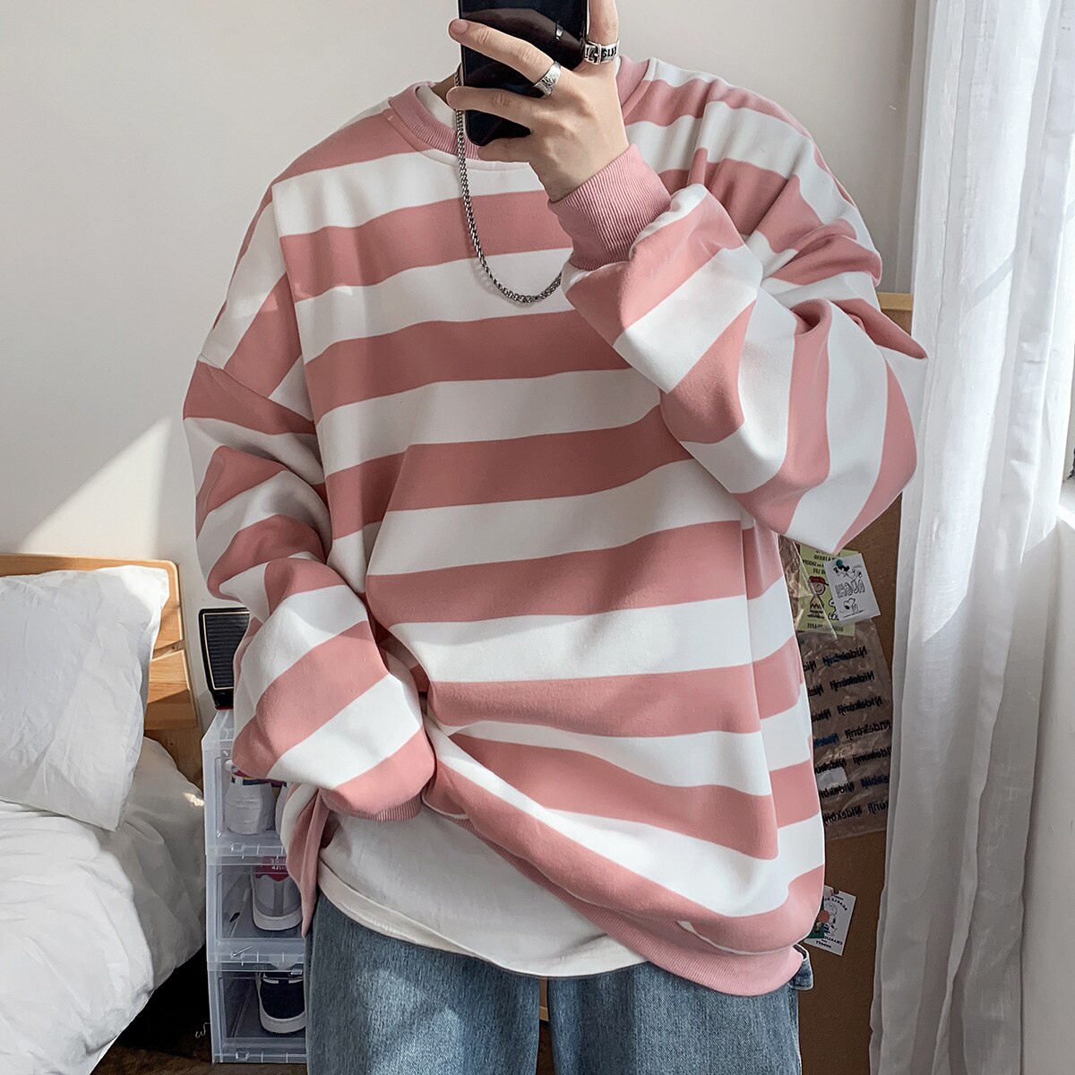 swvws Autumn Striped Sweatshirts Casual Oversized Pullovers Fashion Hip Hop Harajuku Streetwear Loose Women Jumpers Teen Couple Tops