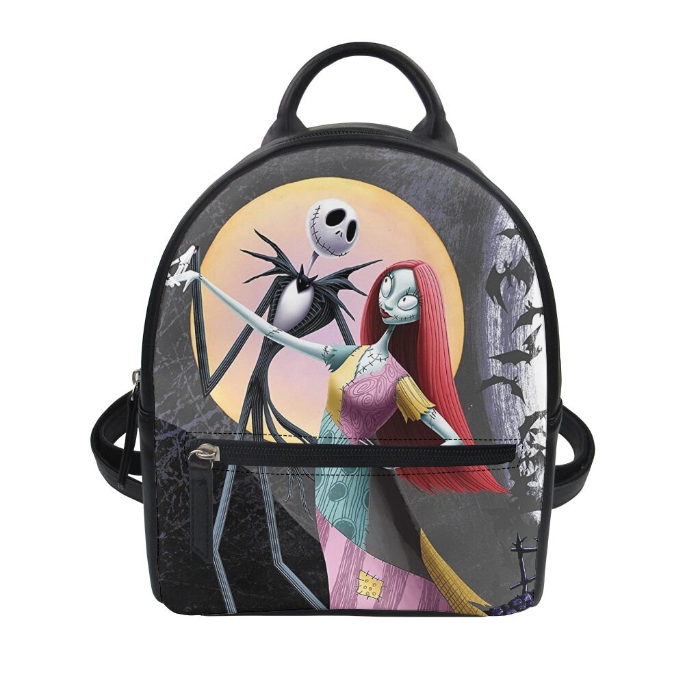 swvws  Nightmare Before Christmas Print Women's Backpack Trend PU Leather Women's Waterproof  Daily Backbags